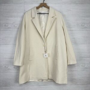 Zara Oversized Textured Wool Blend Coat Women XL Ivory Long Jacket Blazer NEW